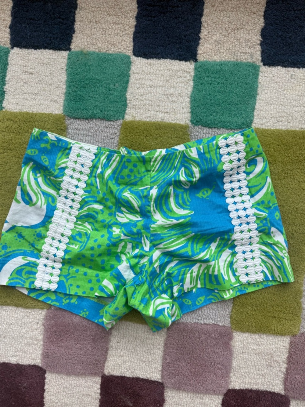 Lily Pulitzer Green & Blue Printed Shorts with White Trim